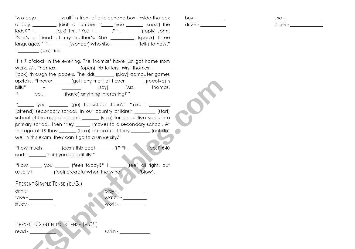 Present simple or continuous worksheet