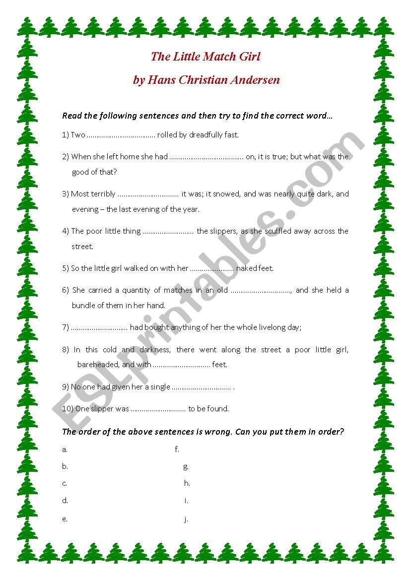 The Little Match Girl worksheet