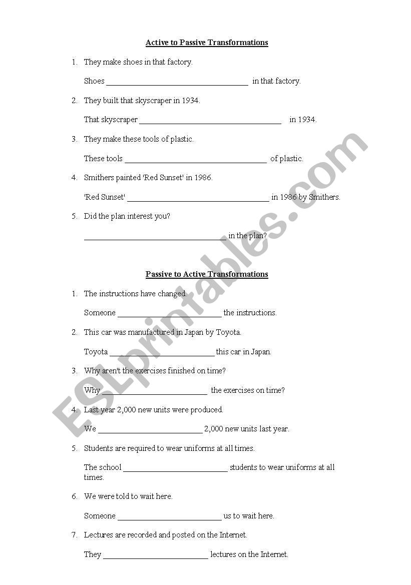 Active and Passive worksheet