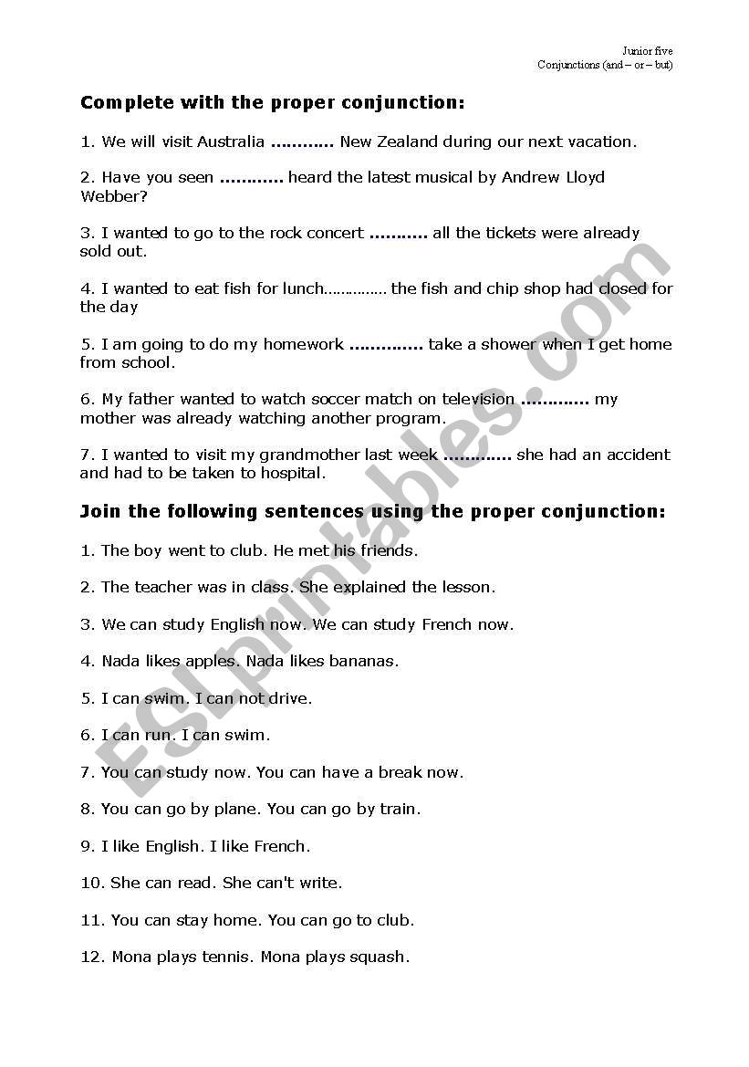 Conjunctions worksheet