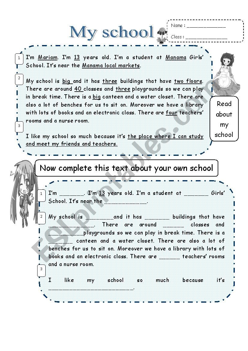 my school esl worksheet