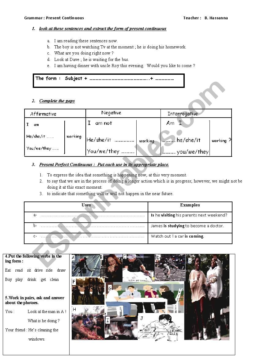 Present Continuous worksheet