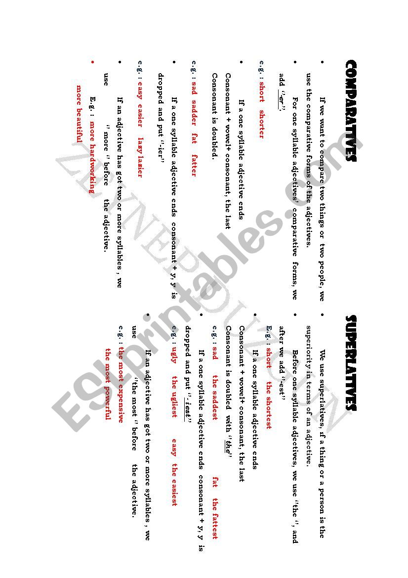 comparatives and superlatives worksheet