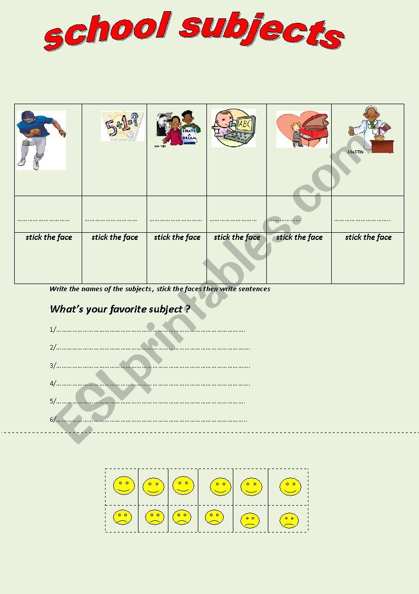 school subjects worksheet