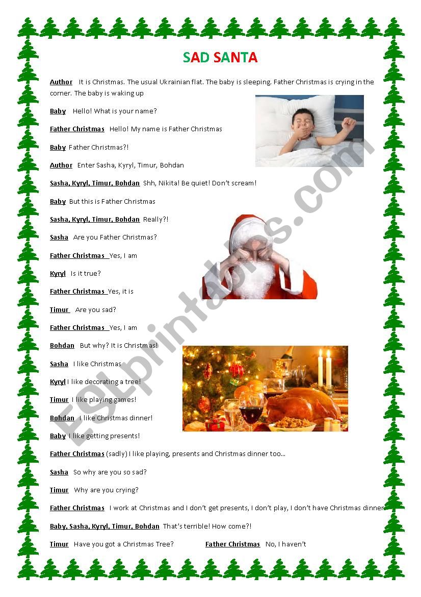 Sad Santa Christmas play worksheet