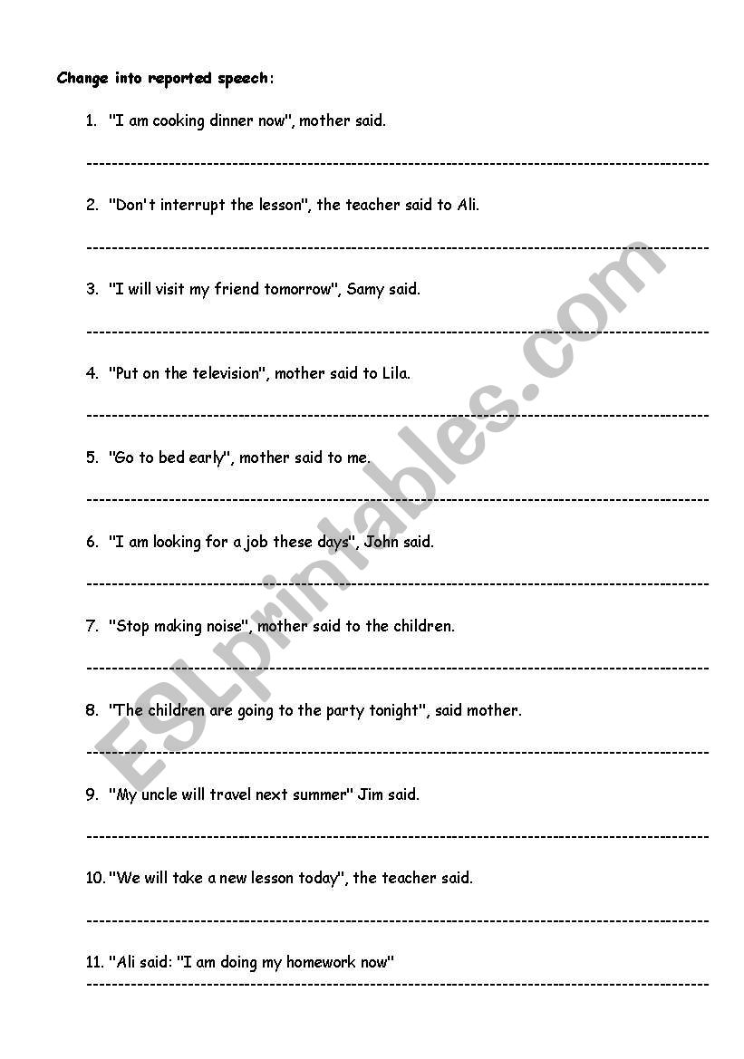 Repoted speech1 worksheet