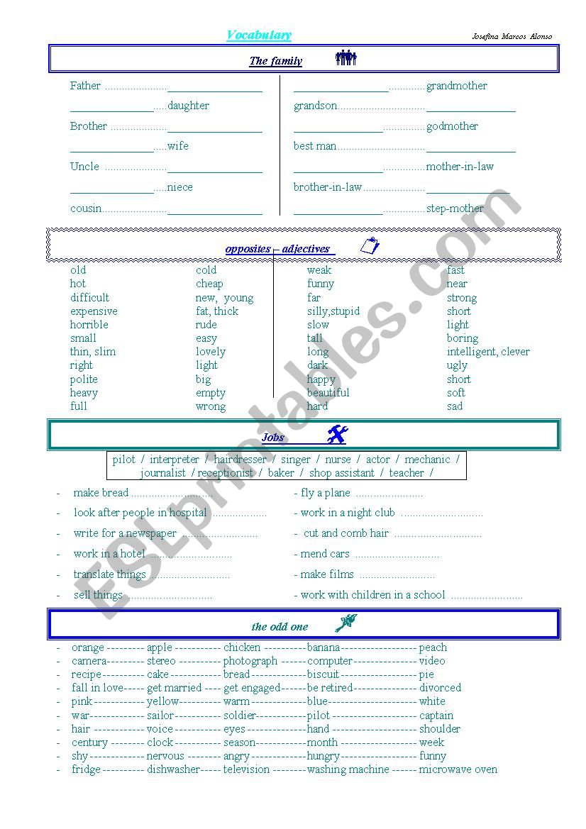 vocabulary: the family- adjectives-jobs