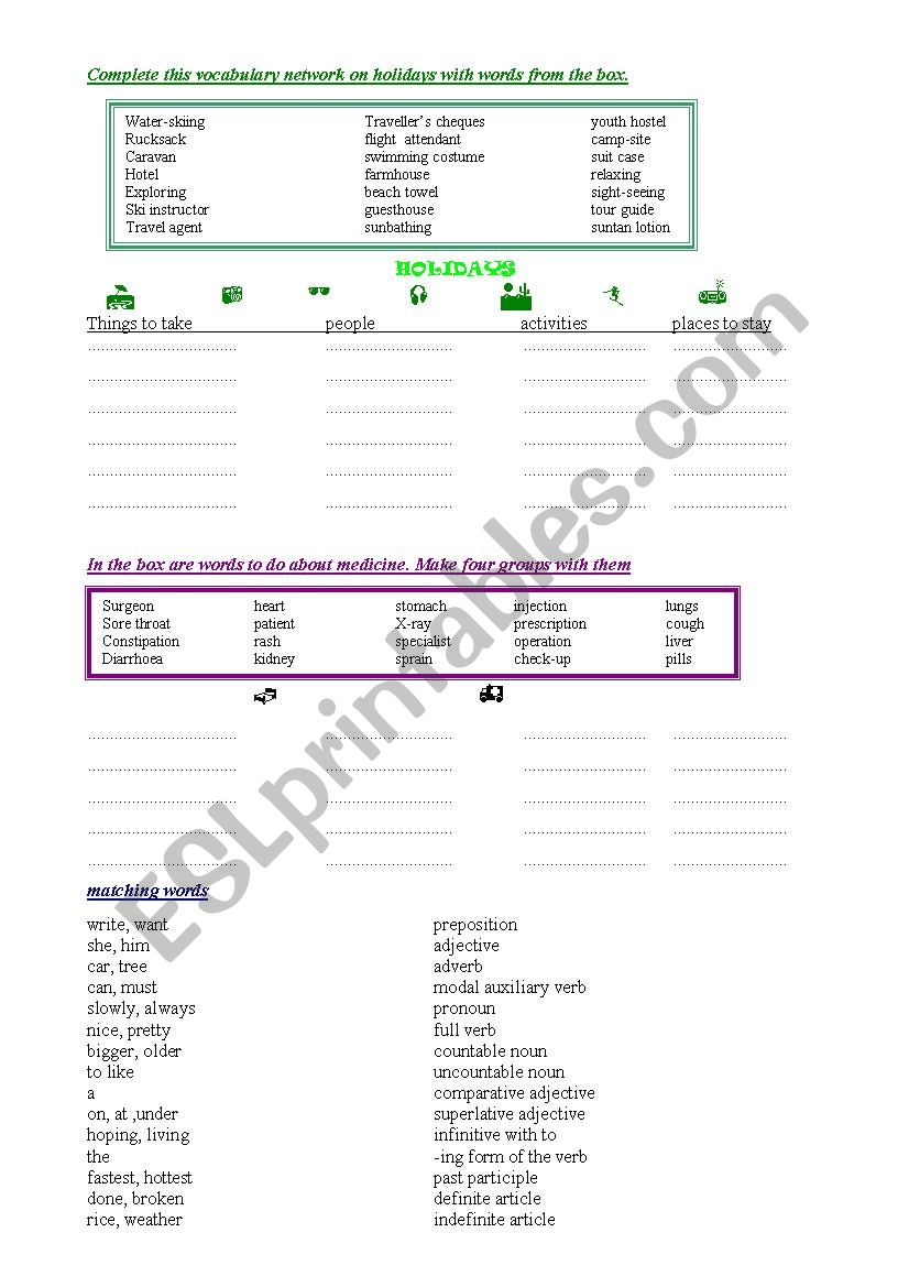 vocabulary: holidays -  medicine