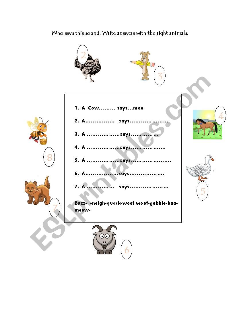 animal sounds worksheet