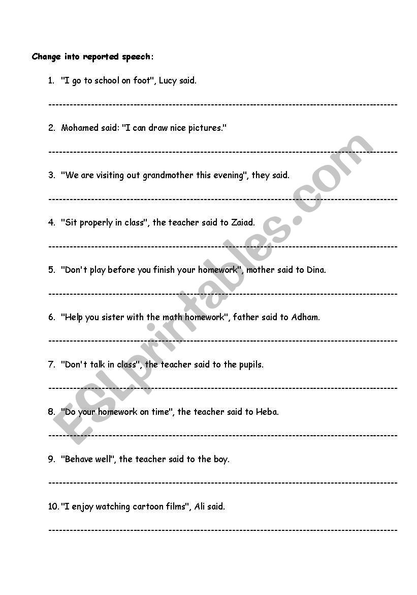 reported speech worksheet