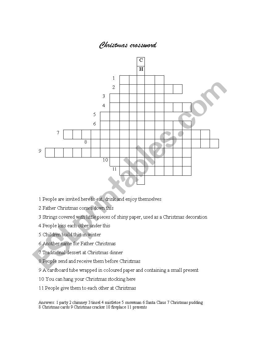 Christmas crossword worksheet