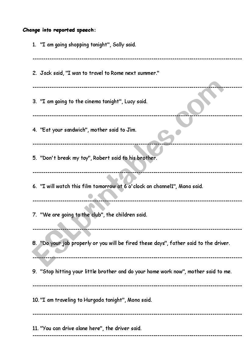 Change into reported speech2 worksheet