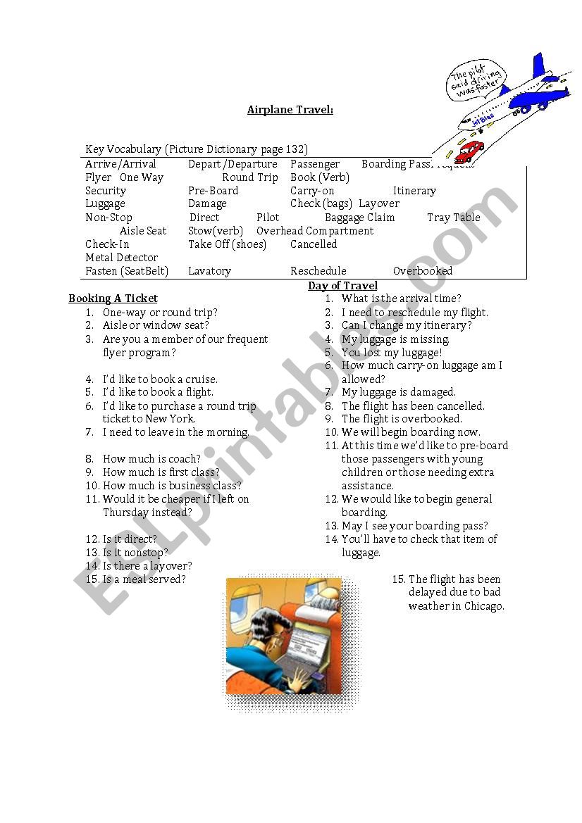 Airplane Travel worksheet