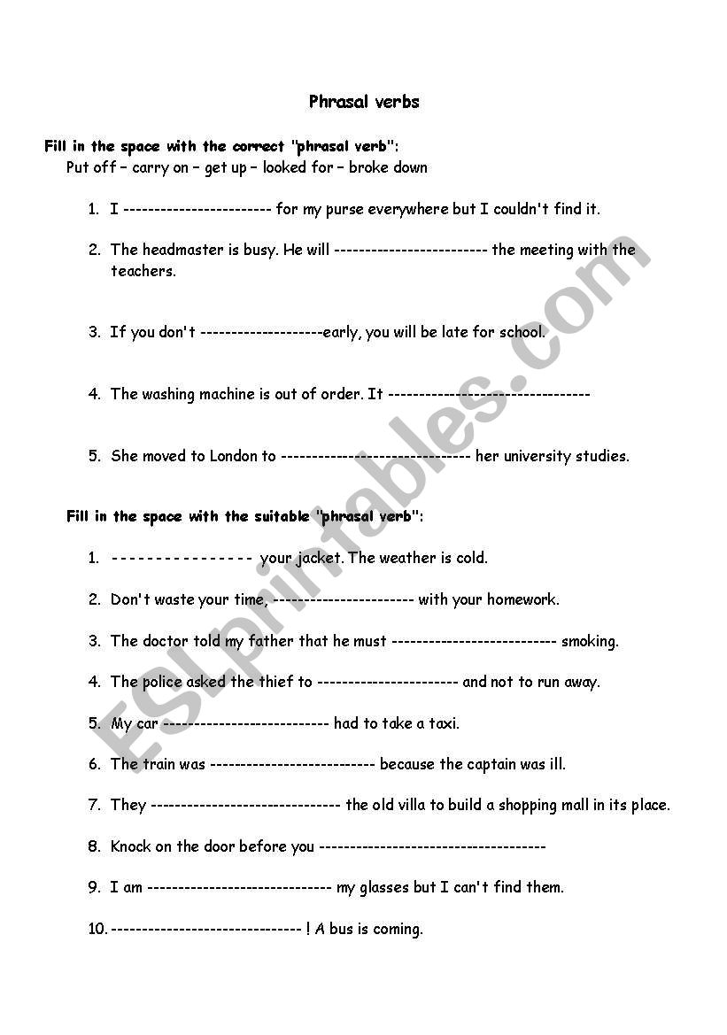 Phrasal verbs worksheet