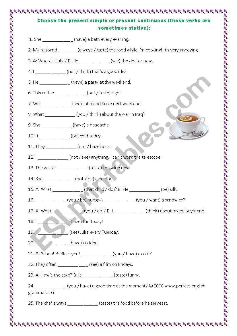 Mixed tenses worksheet