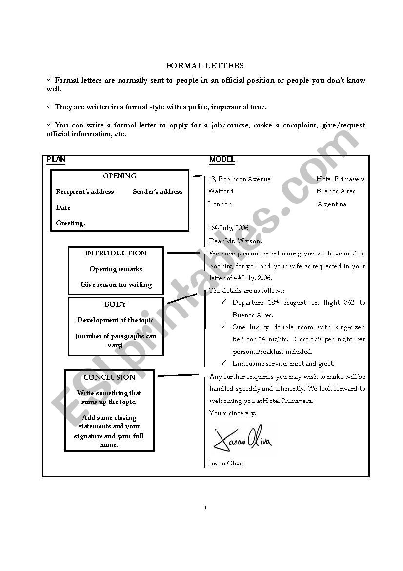 How to write a Formal Letter worksheet