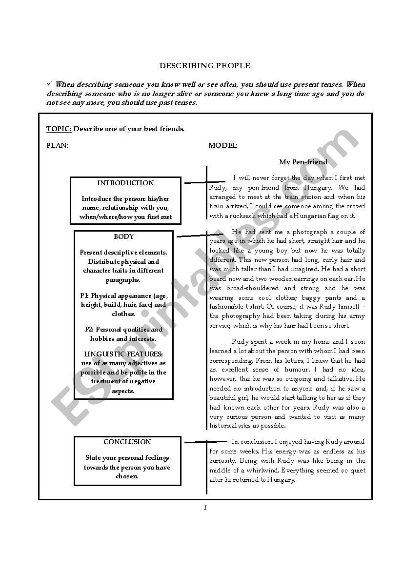 Describing People worksheet