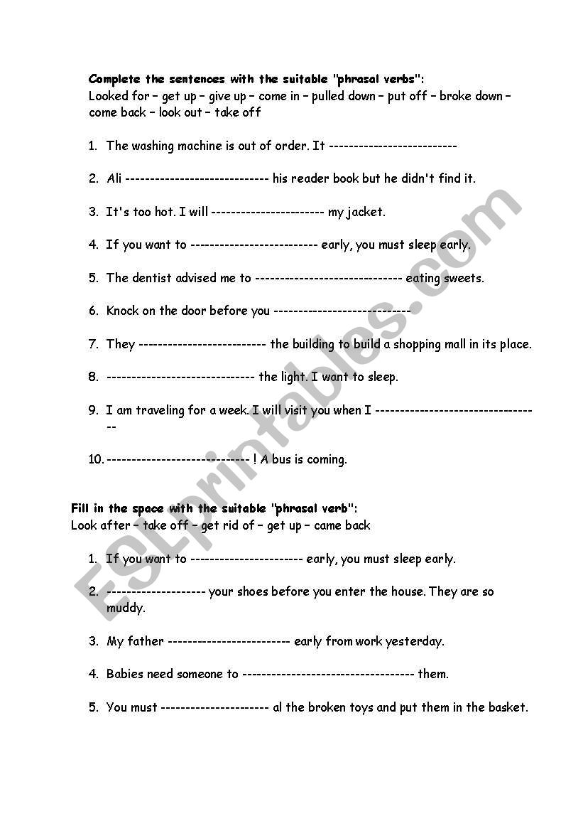 phrasal verbs worksheet