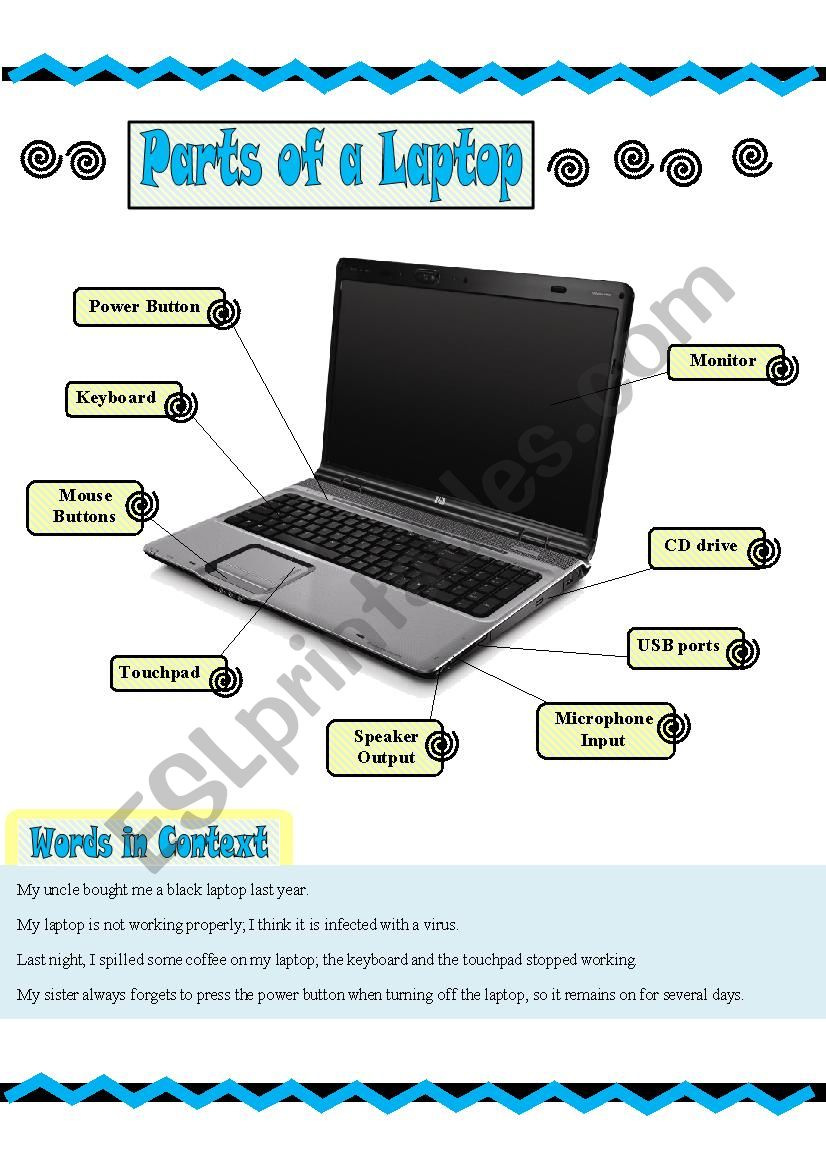 Parts of a Laptop  worksheet