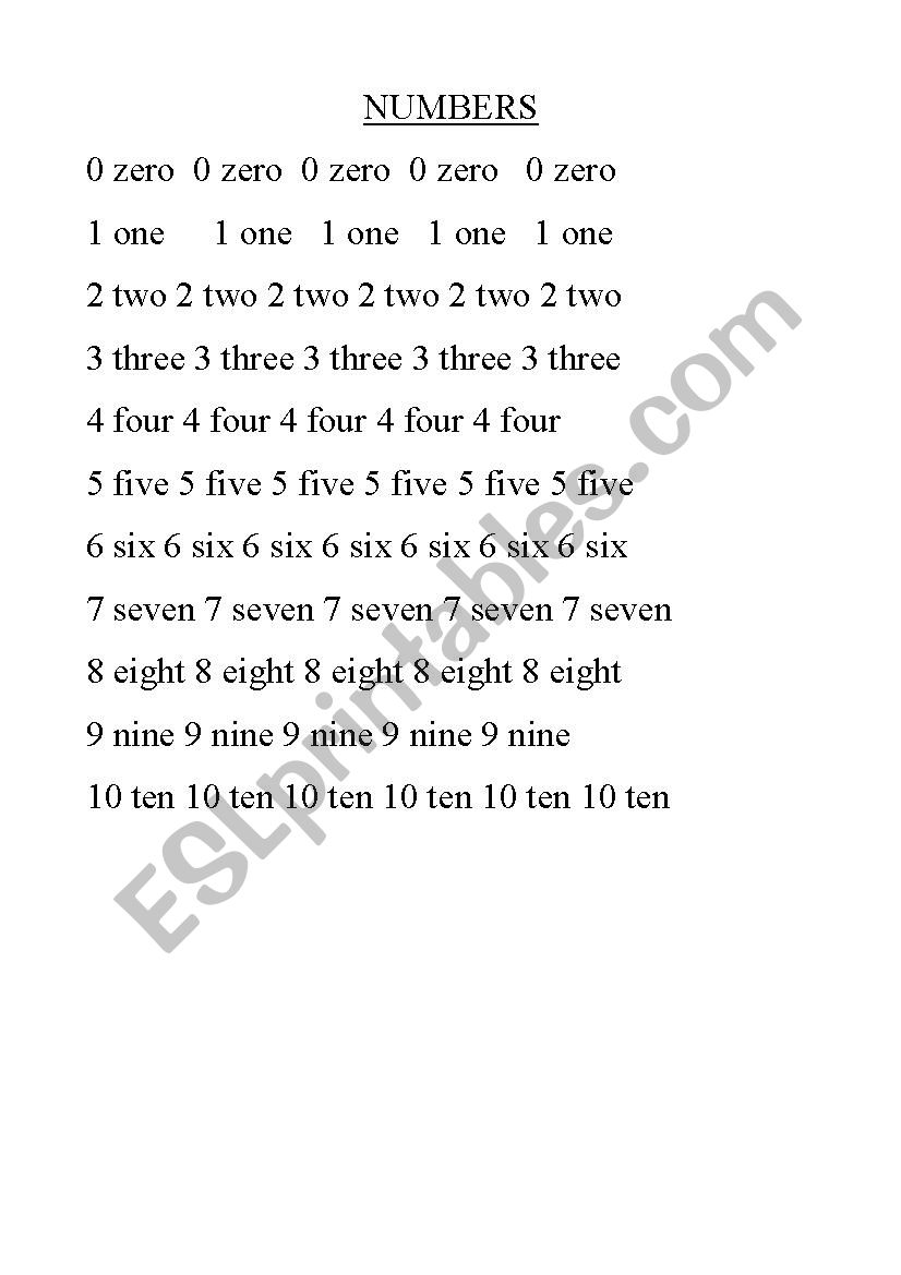 numbers  worksheet