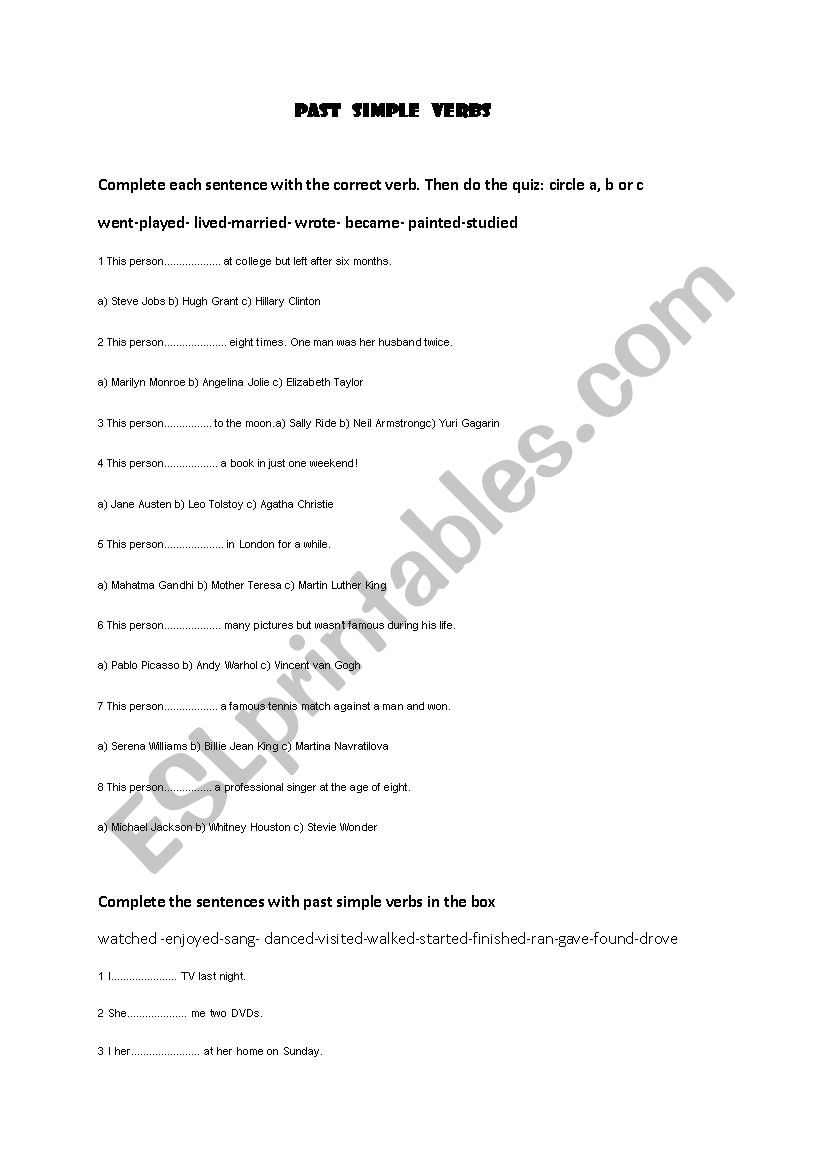 Past Tense Vocabulary worksheet