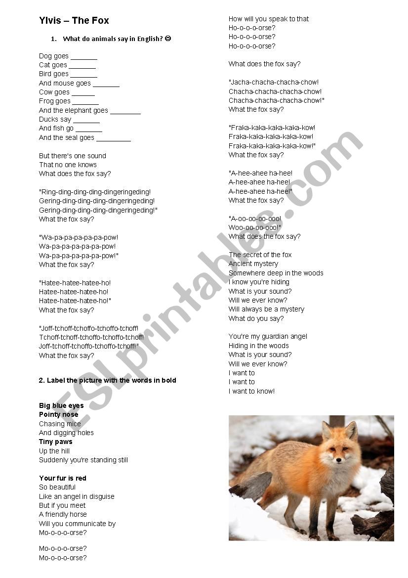 Ylvis - The fox worksheet
