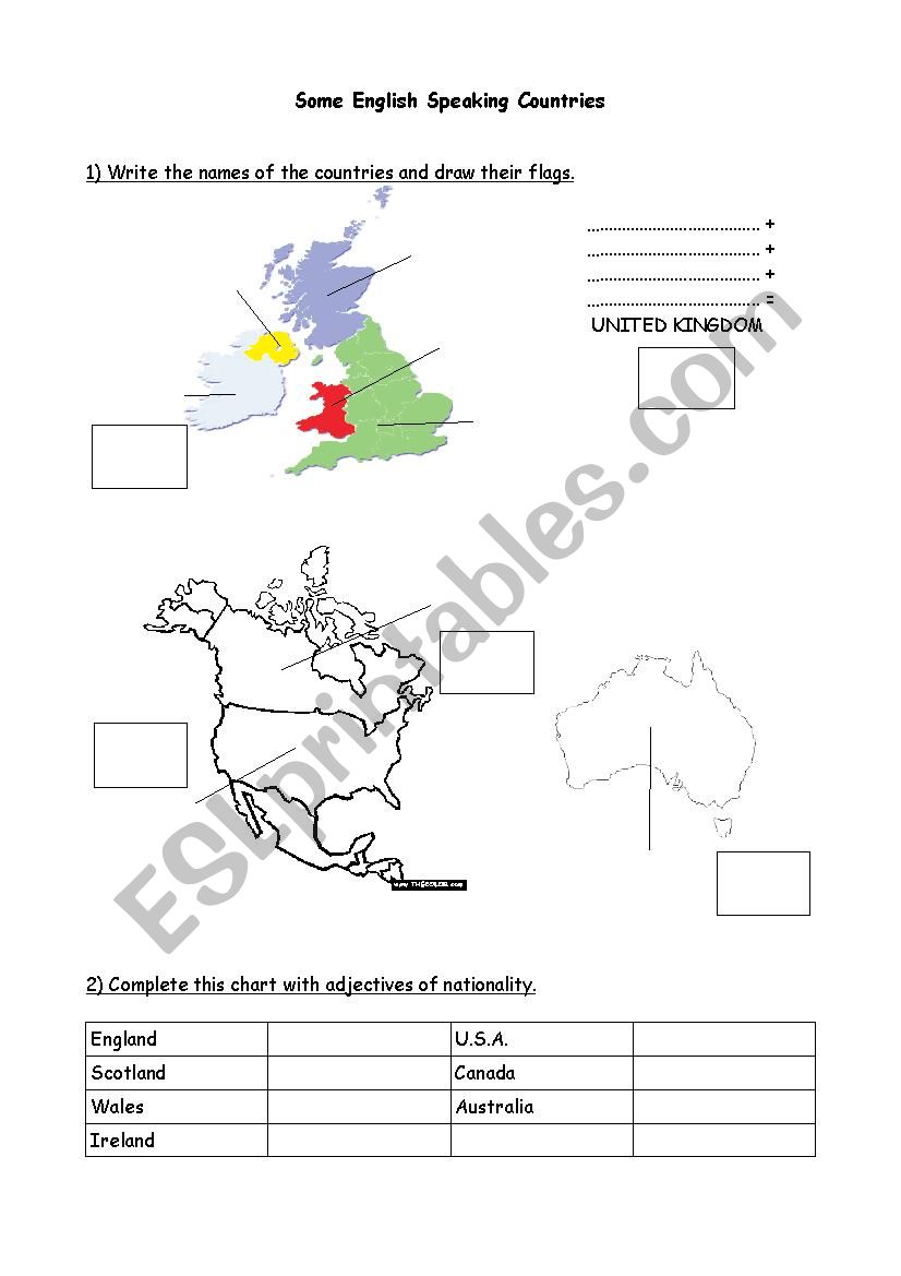 English speaking countries worksheet