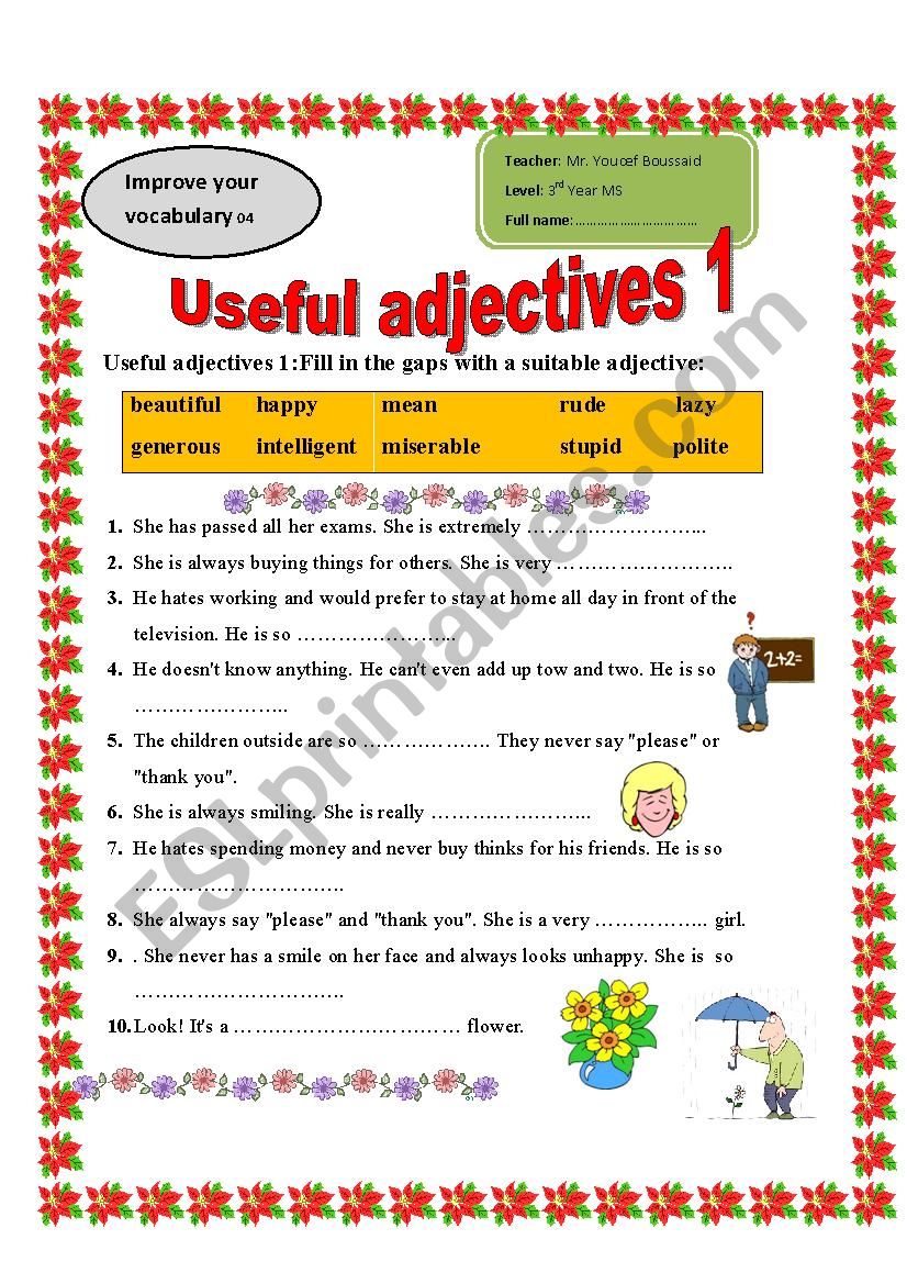 Useful adjectives 1 worksheet