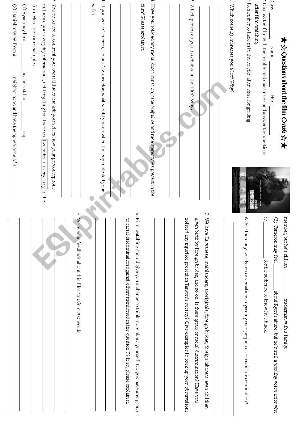 about the movie crash worksheet