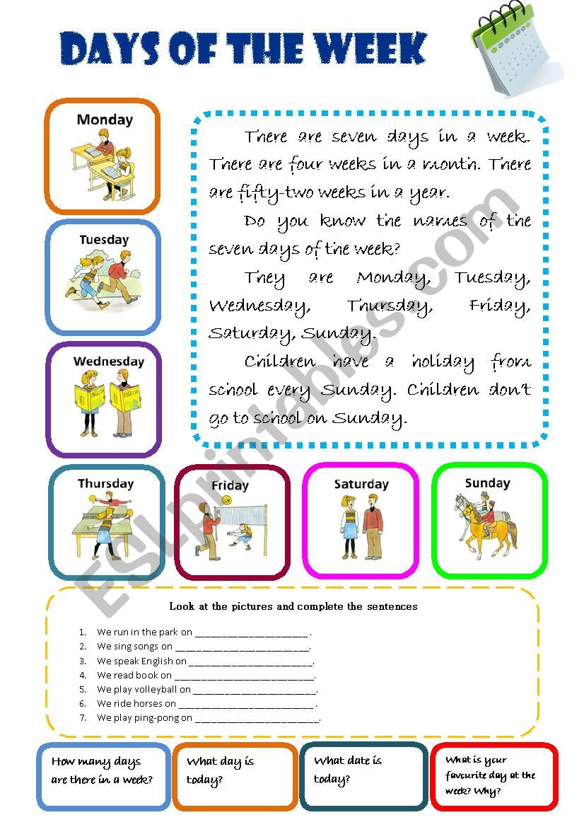 Days of the week. worksheet