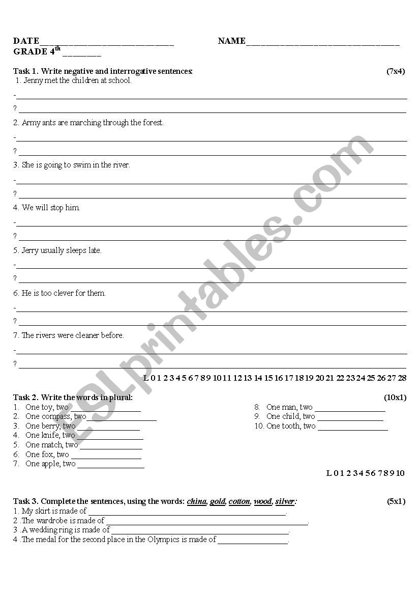 TEST GRAMMAR worksheet