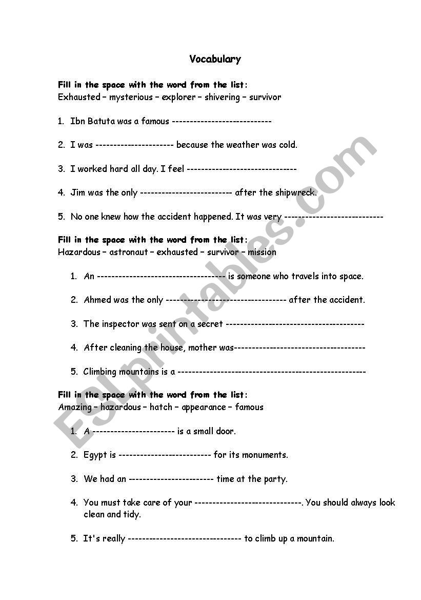 Vocabulary worksheet