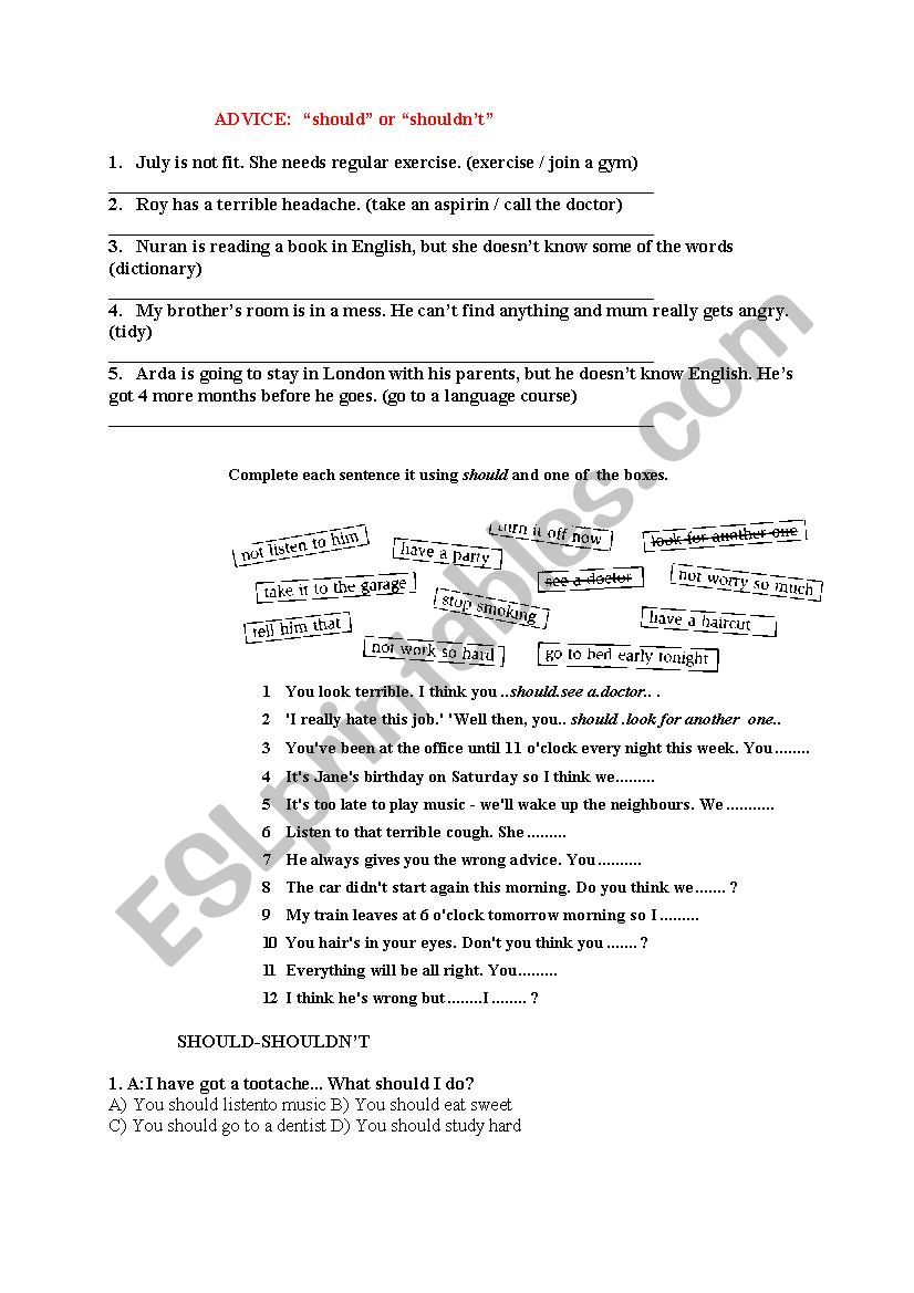 giving advice worksheet