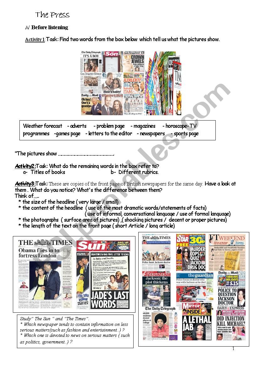 The British Press : Tabloids Vs Broadsheets(serious papers)