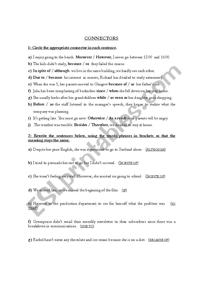 Connectors worksheet