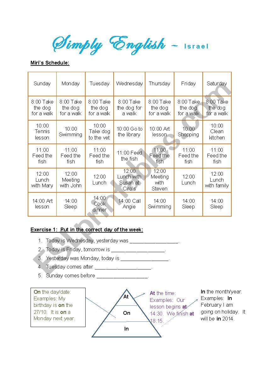 Miris Schedule worksheet