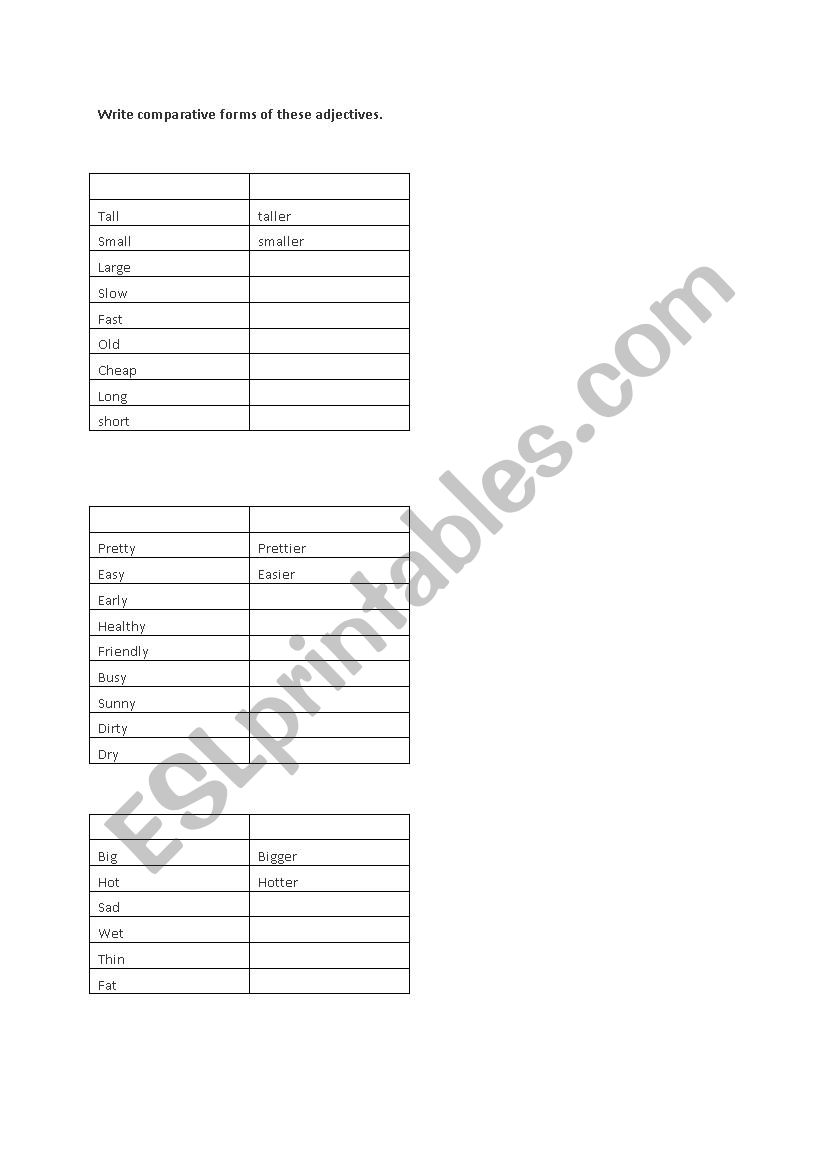 comparatives worksheet