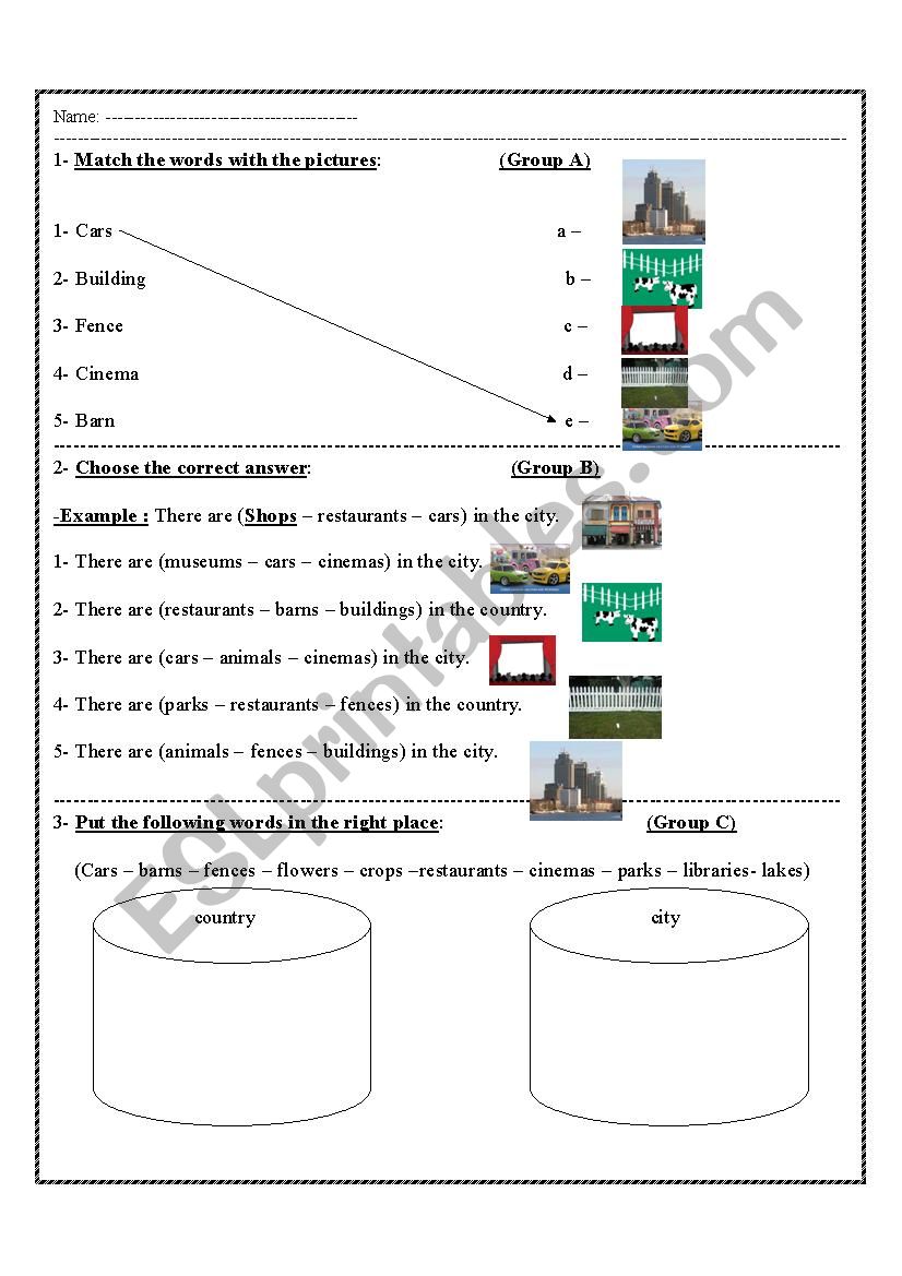 city and country worksheet