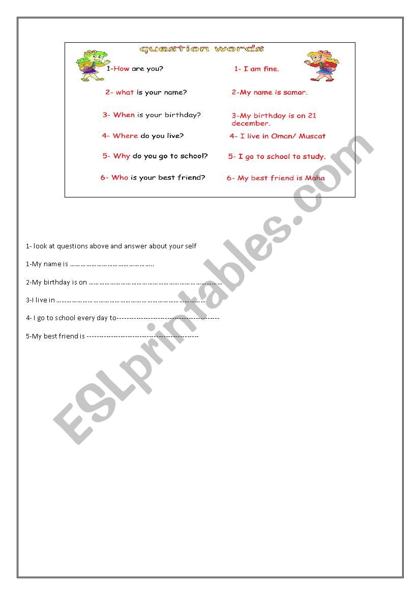 question words worksheet