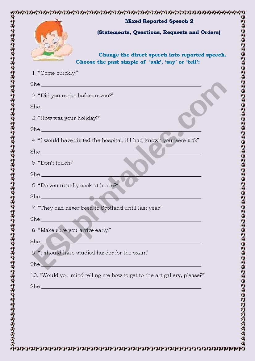reported speech worksheet