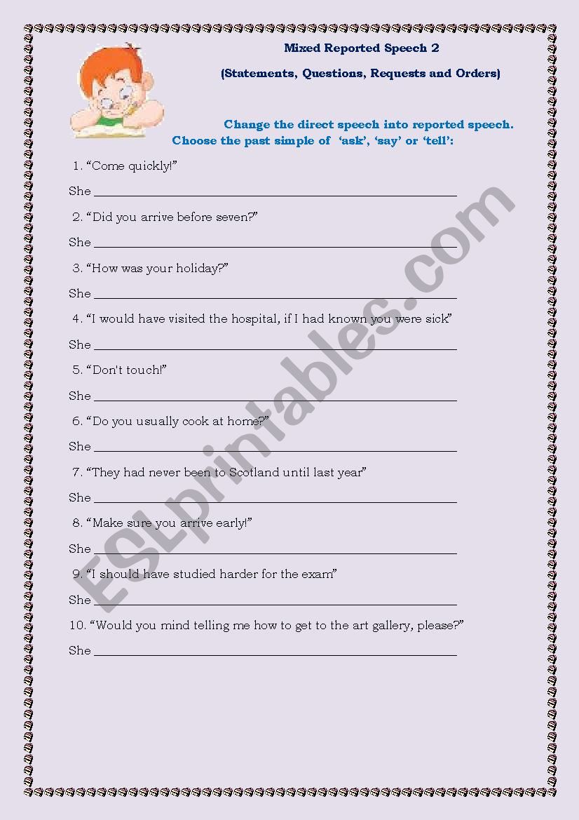 reported speech worksheet