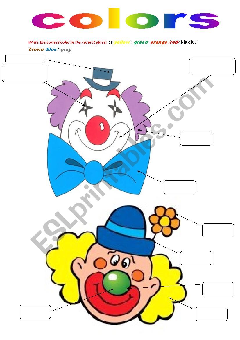 face of different clowns worksheet