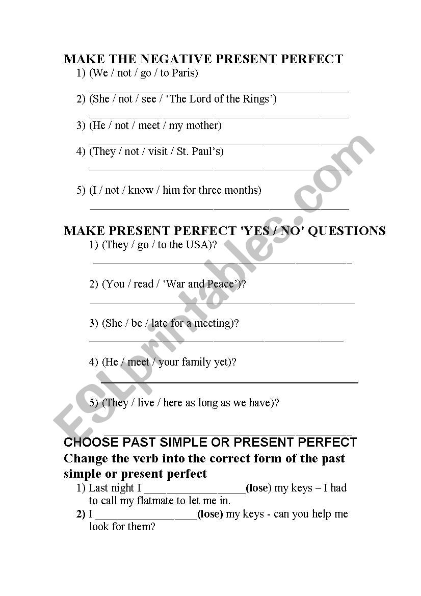 Present Perfect worksheet