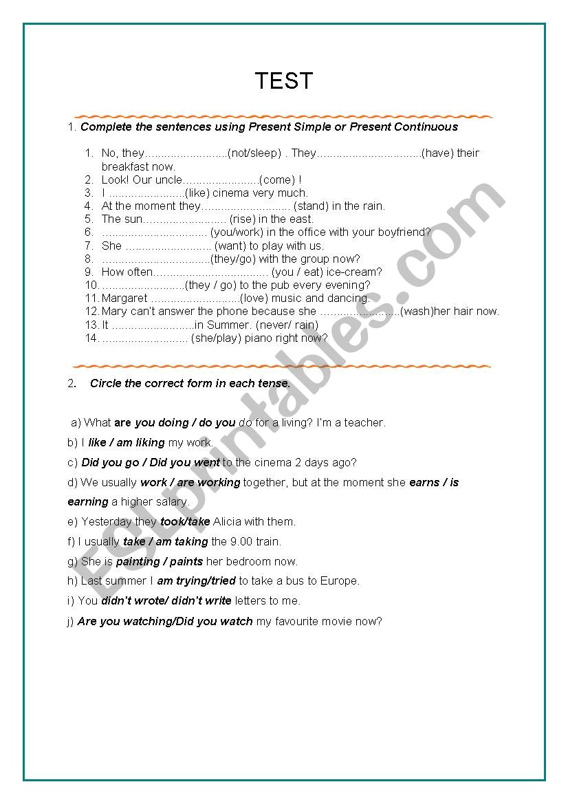 Present Simple/Present Continuous/Past Simple test