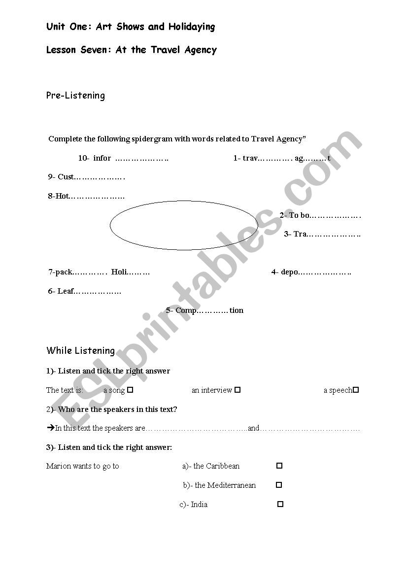 AT THE TRAVEL AGENCY worksheet