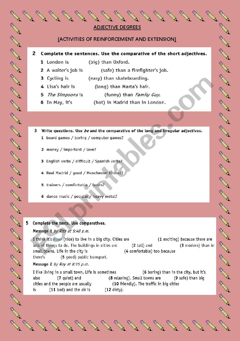 Adjective degrees worksheet