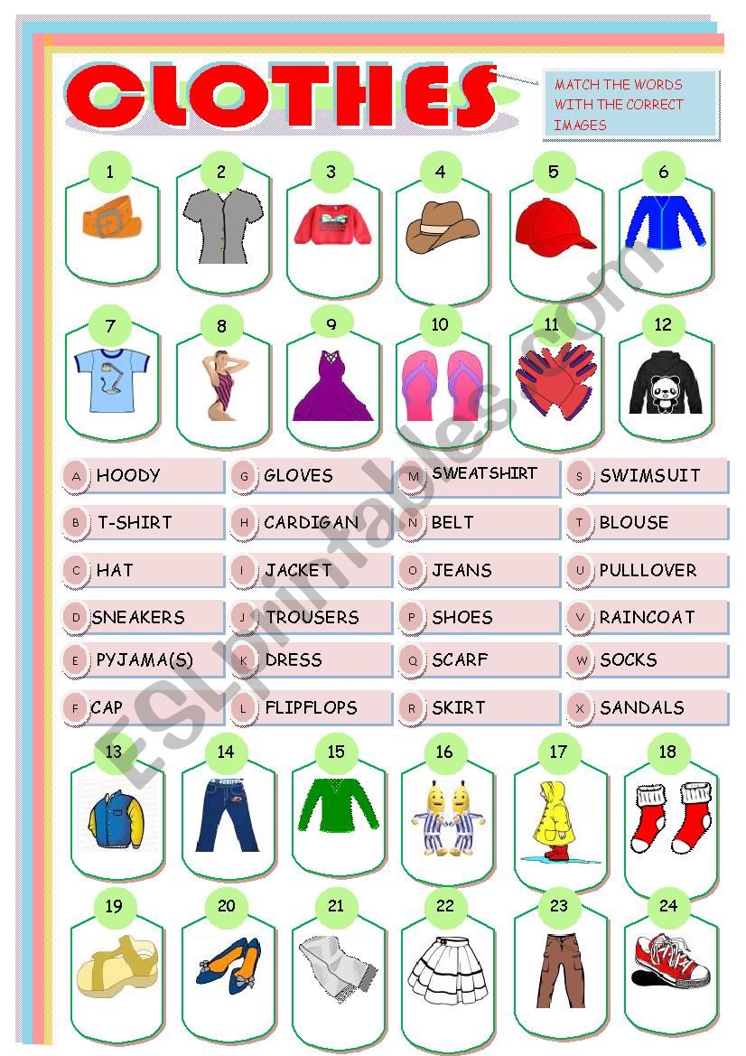 CLOTHES - MATCHING EXERCISE worksheet