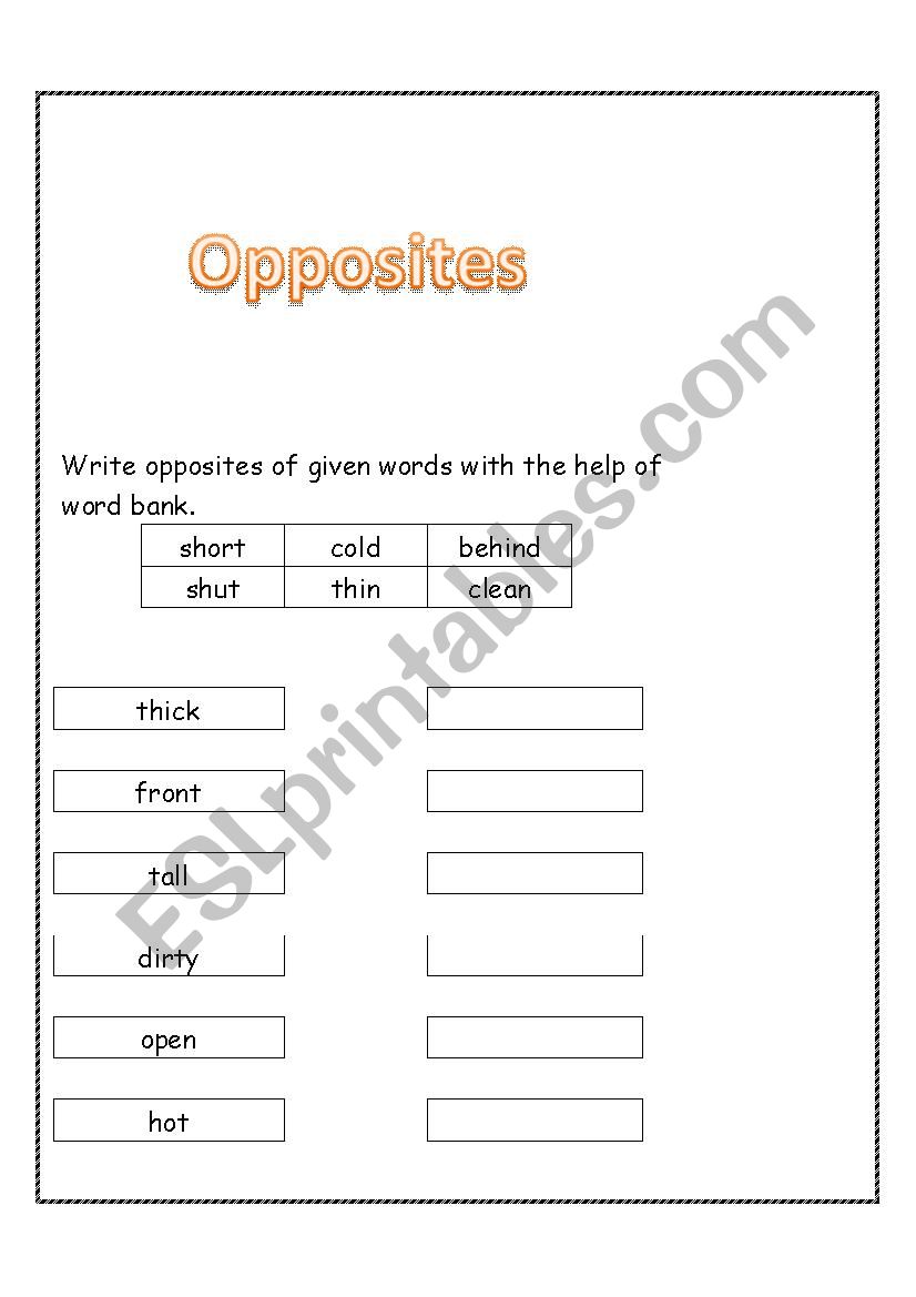 opposites worksheet