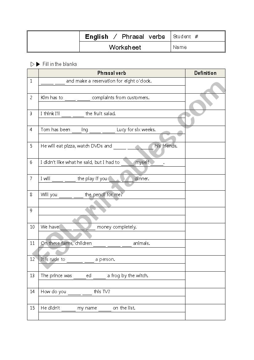 Phrasal Verbs worksheet