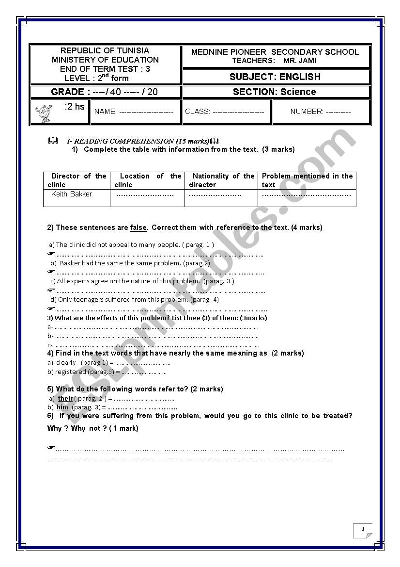 end of term test n.3 / 2nd form